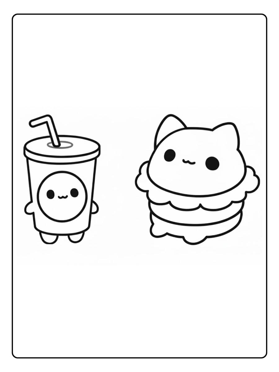 Coloriage Fast Food Kawaii Duo de Burger et Boisson