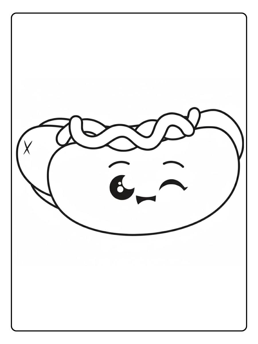 Coloriage Fast Food Kawaii Hot Dog Clin d'œil et Délicieux