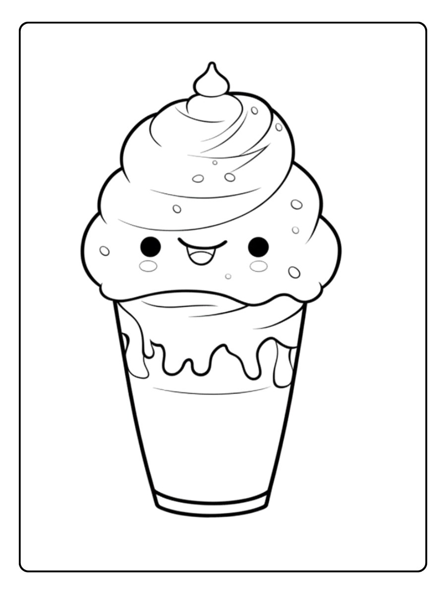 Coloriage Glace Kawaii La Coupe Glacée Adorable à Décorer
