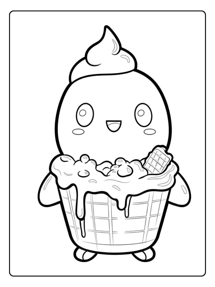 Coloriage Glace Kawaii Le Dessert Givré Heureux