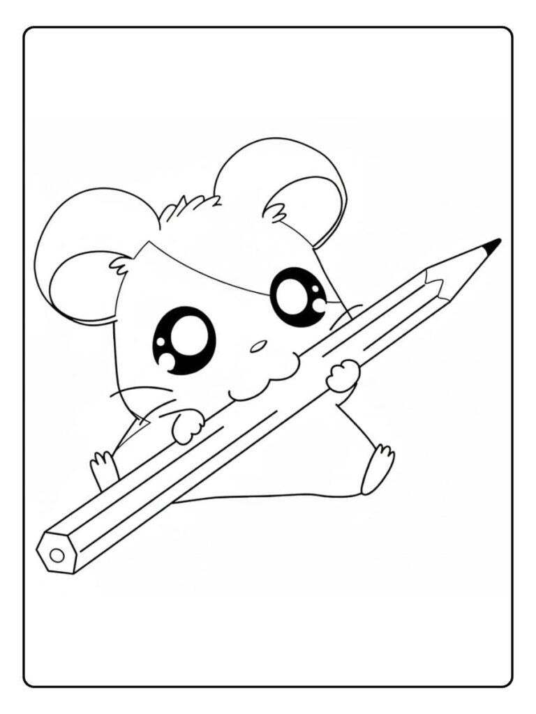 Coloriage Gratuit à Imprimer – Dessins à Colorier PDF & PNG 65 Coloriage Hamster Kawaii Contour Chibi Facile avec Crayon