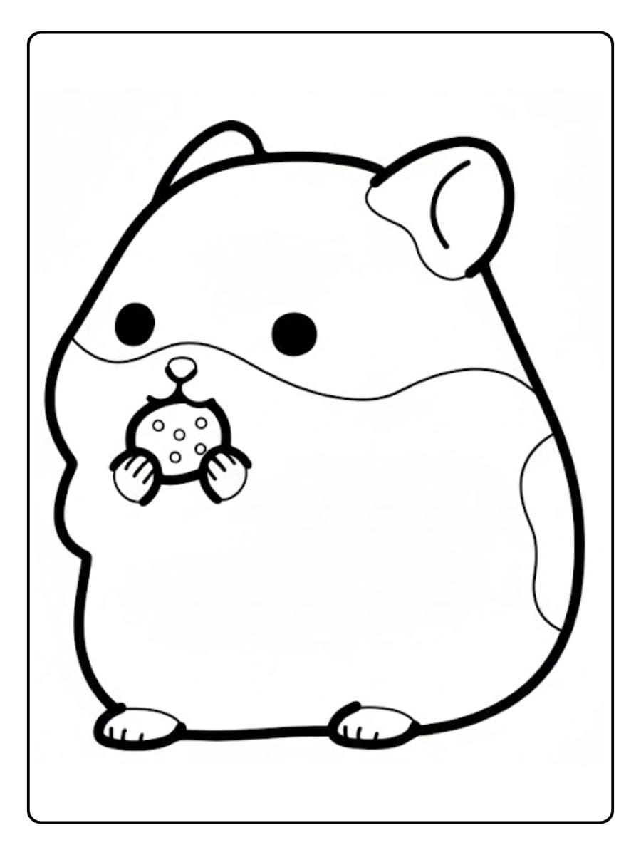 Coloriage Hamster Kawaii Dessin Simple avec Biscuit pour Enfants
