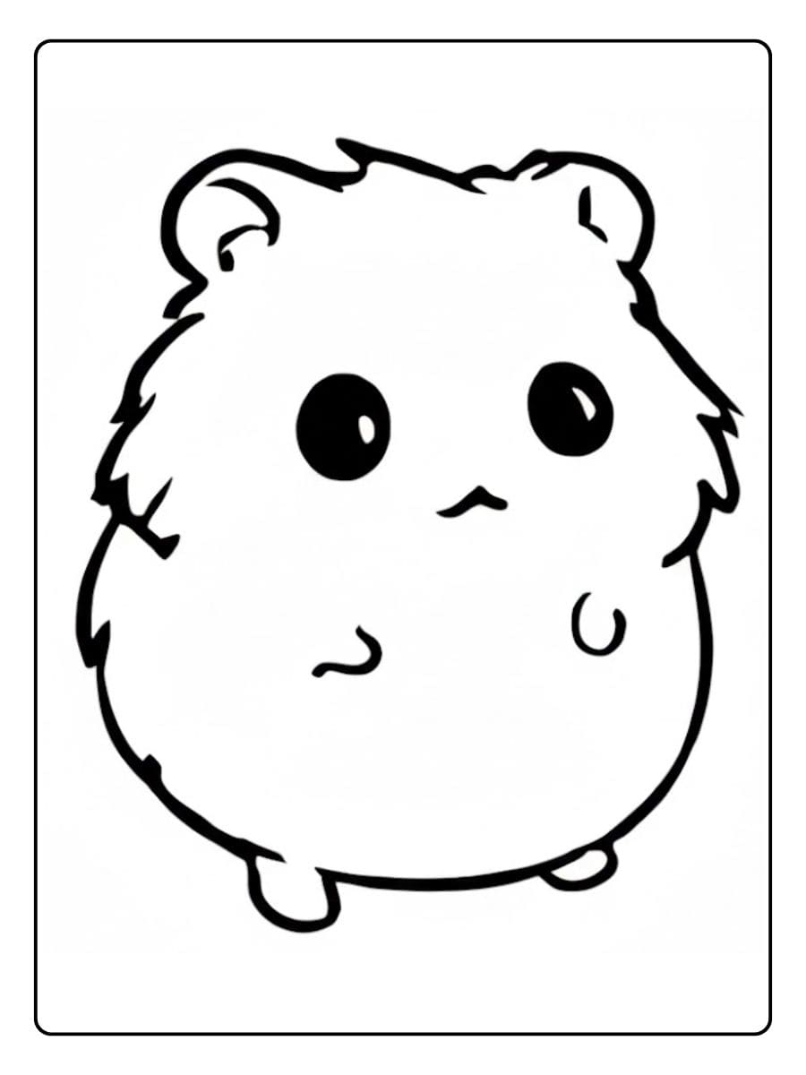 Coloriage Hamster Kawaii Mignon Dessin au Trait Simple et Épais