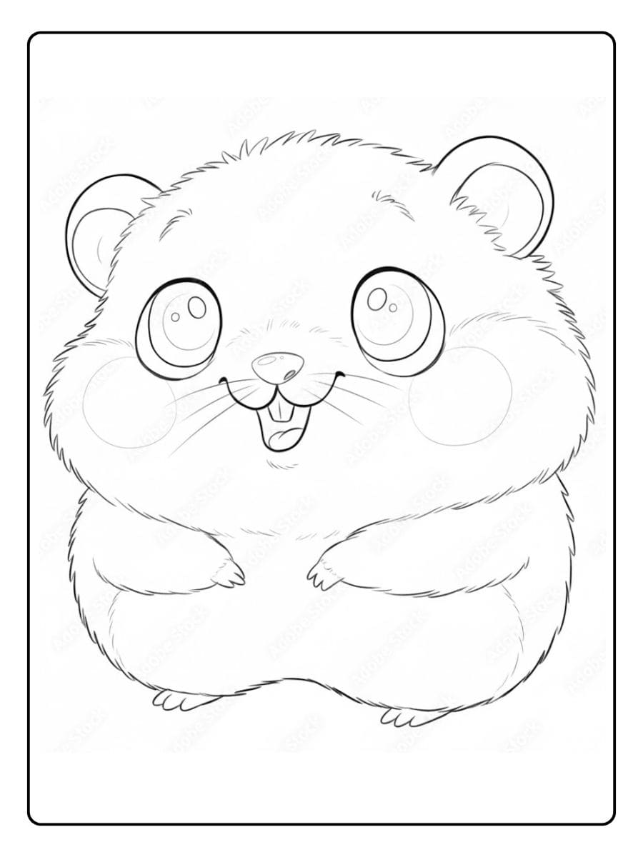 Coloriage Hamster Kawaii Souriant Lignes Simples Épaisses pour Colorier