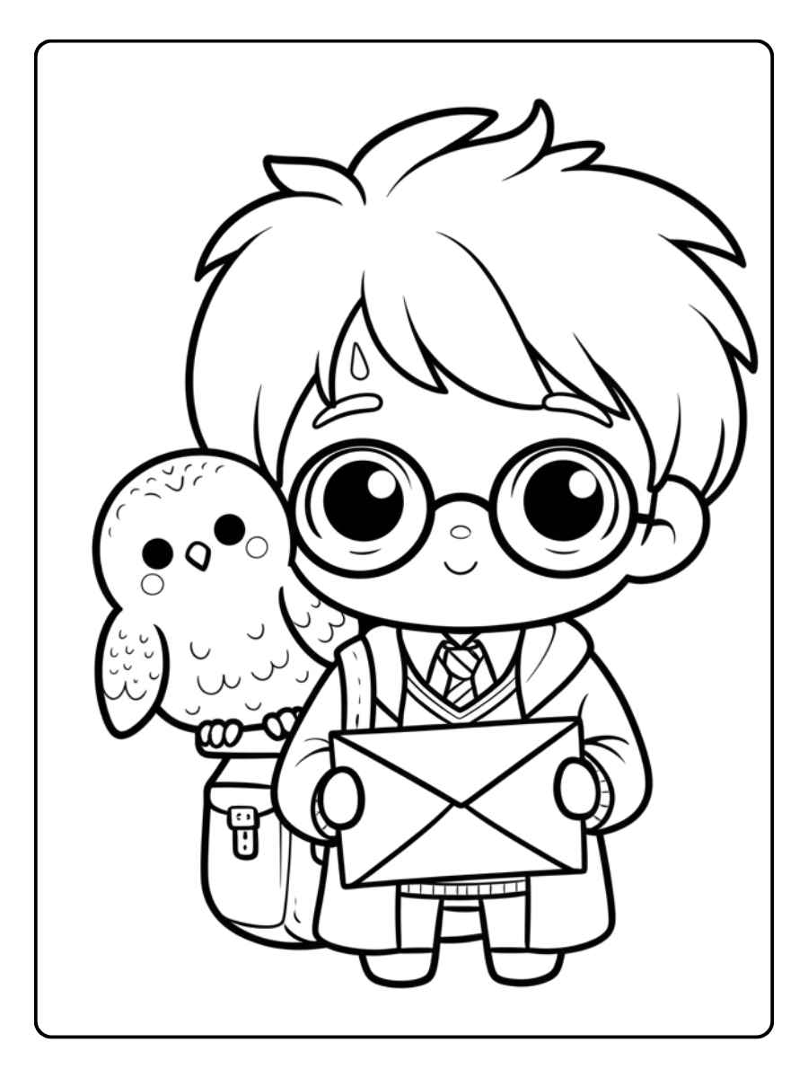 Coloriage Harry Potter Kawaii Ami Hedwig