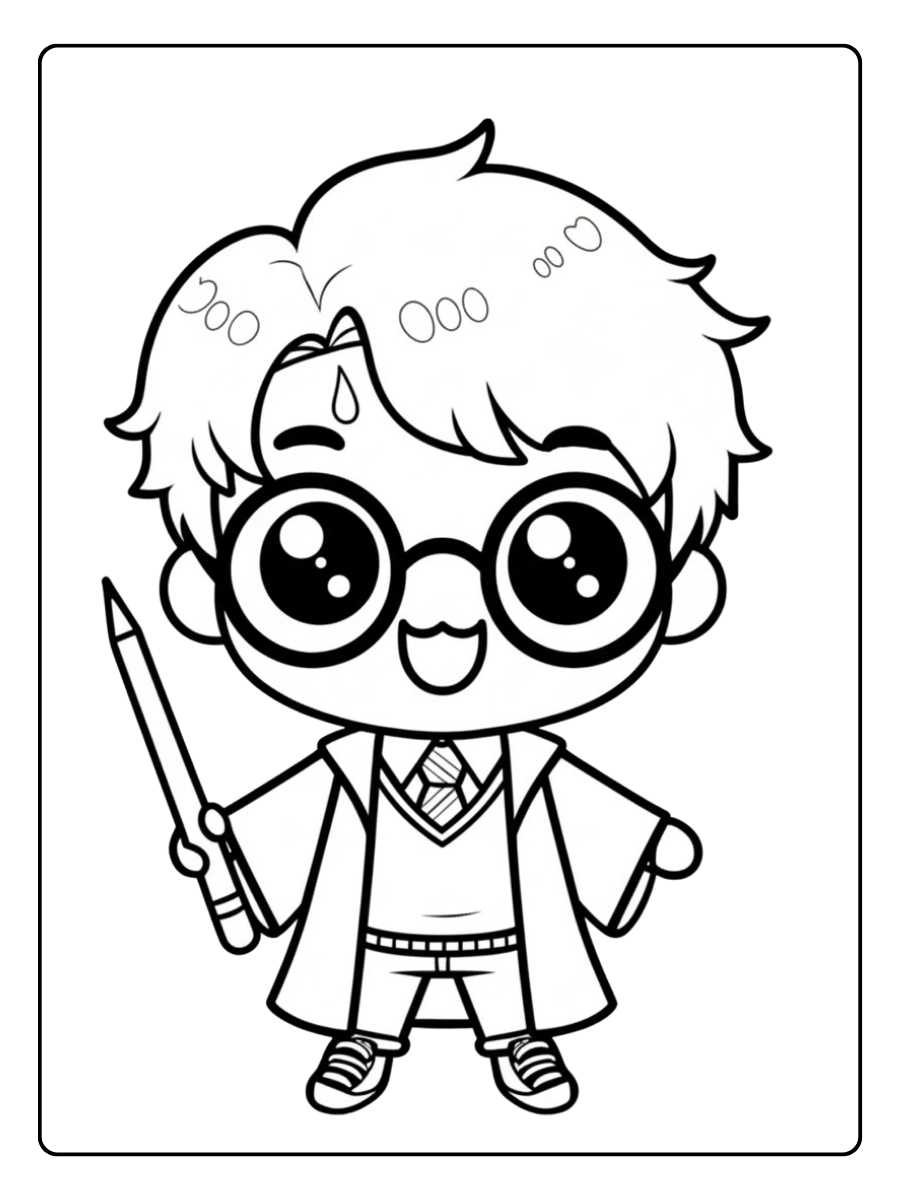 Coloriage Harry Potter Kawaii L'Écolier de Poudlard à Colorier