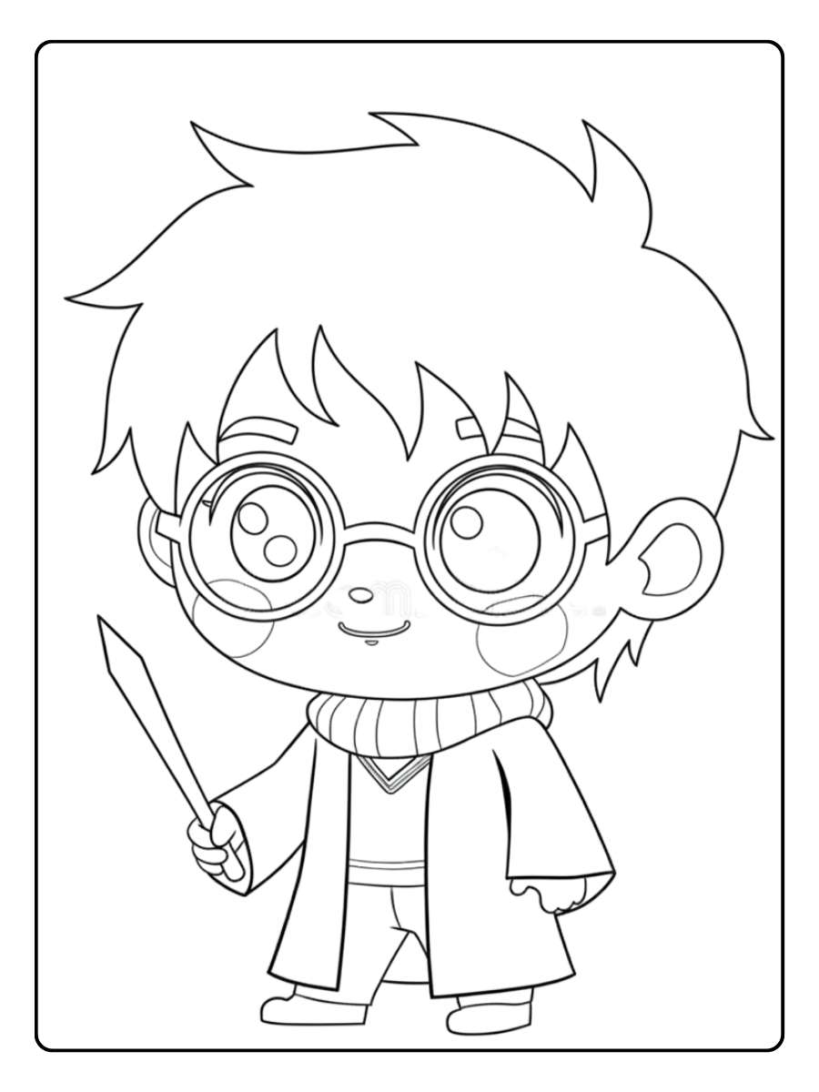 Coloriage Harry Potter Kawaii Vol Enchante