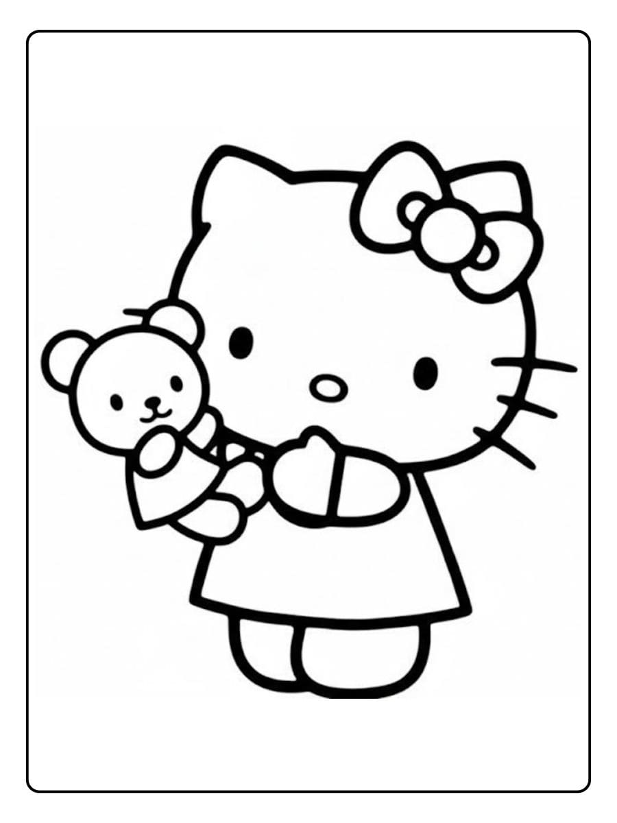 Coloriage Hello Kitty Kawaii et Ours Dessin Chibi Contour Facile