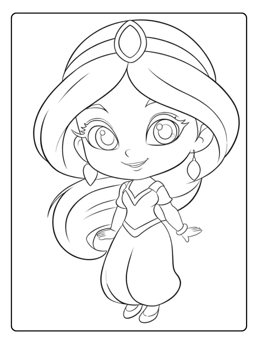 Coloriage Kawaii Disney Princesse Jasmine Charmeuse