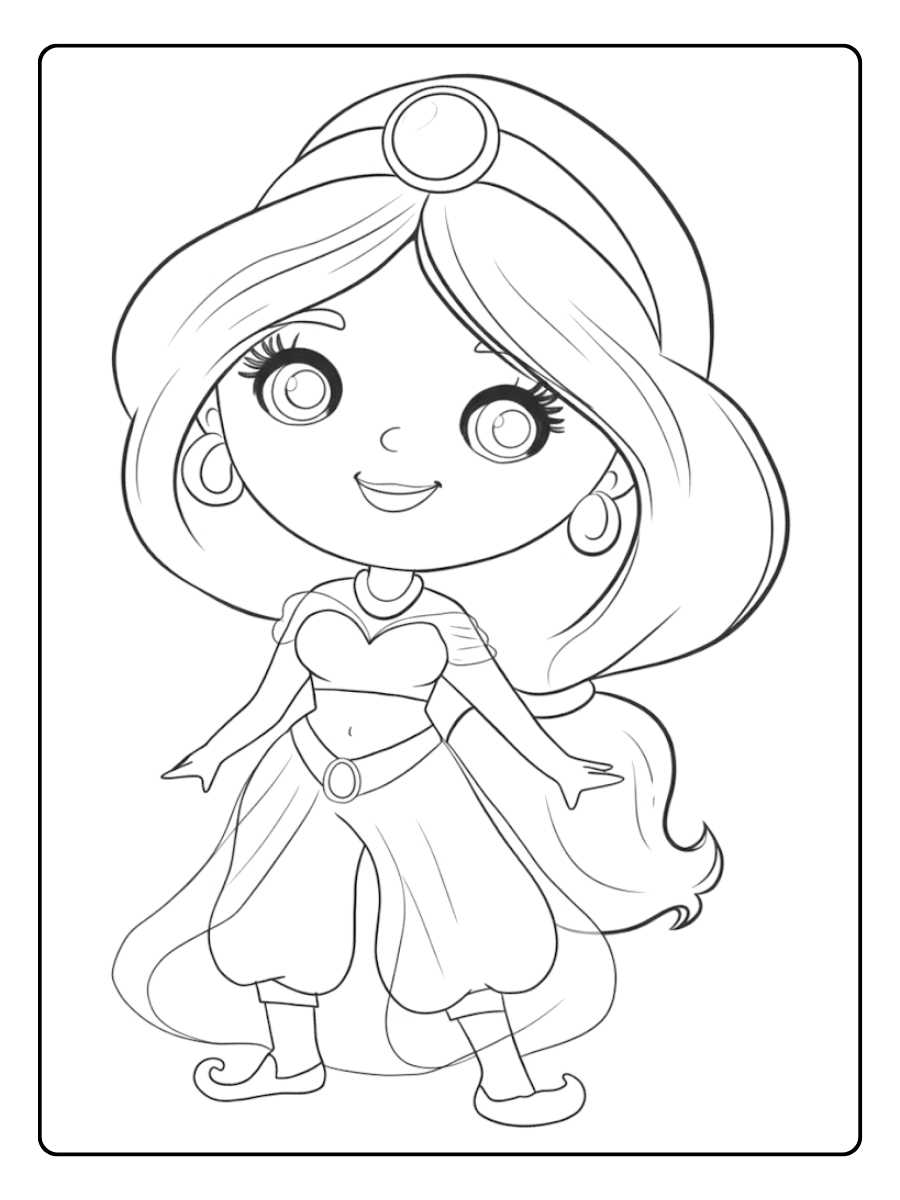 Coloriage Kawaii Disney Princesse Jasmine Souriante