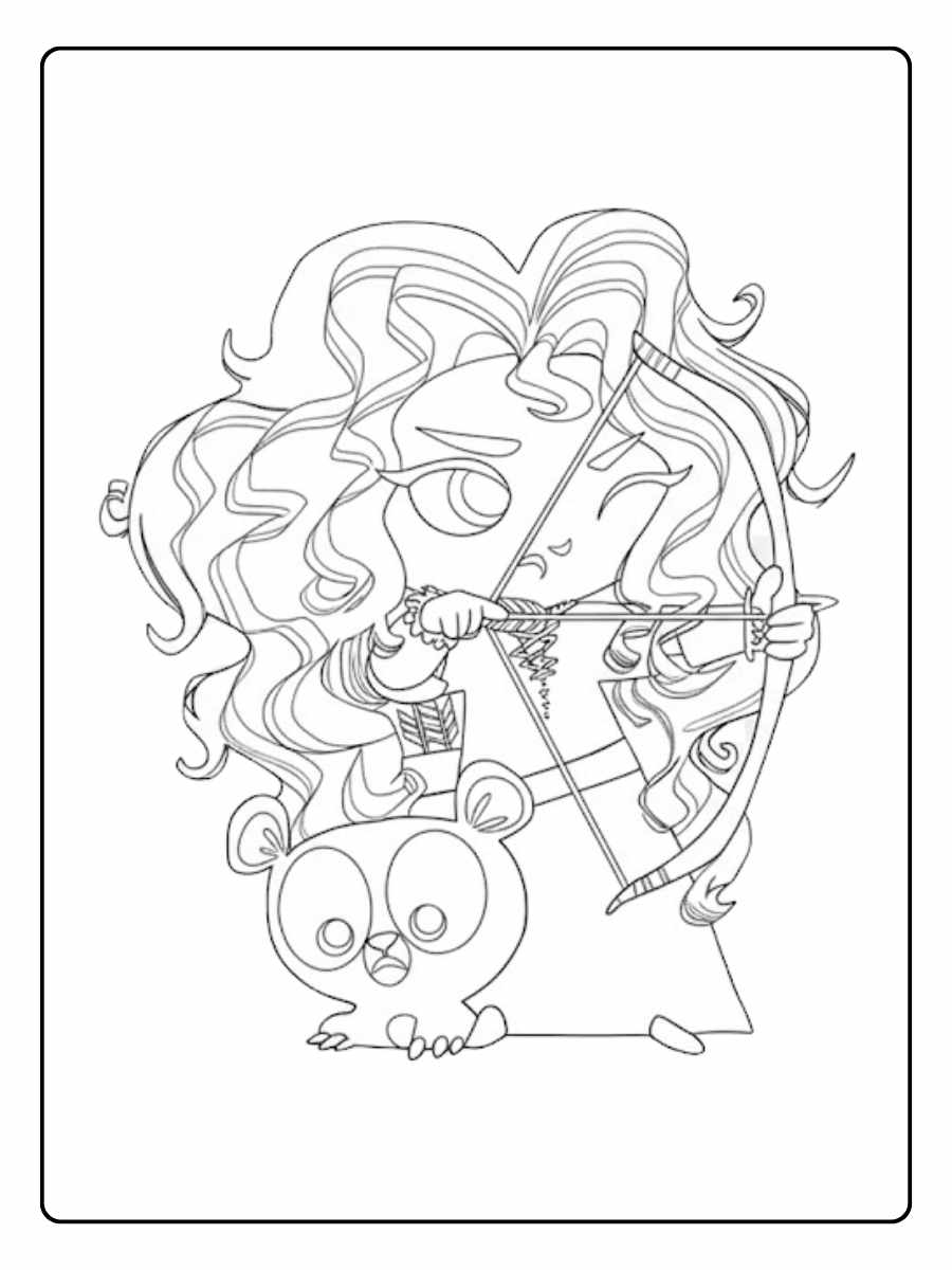 Coloriage Kawaii Disney Princesse Mérida et son Ourson Archer