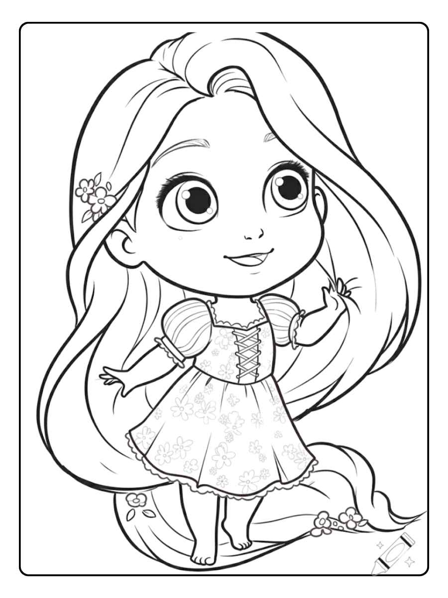 Coloriage Kawaii Disney Princesse Raiponce Joueuse