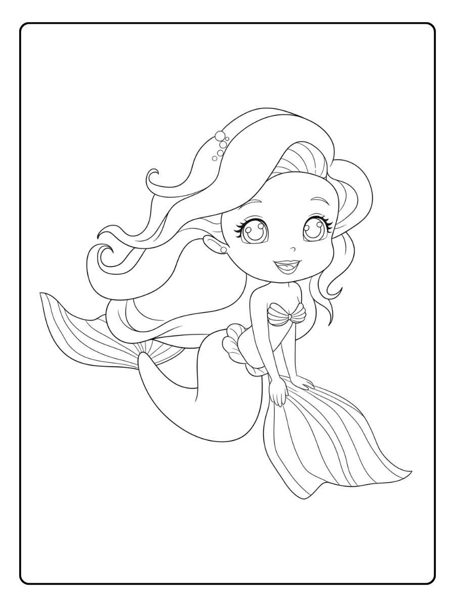 Coloriage Kawaii Disney Princesse Sirène Souriante