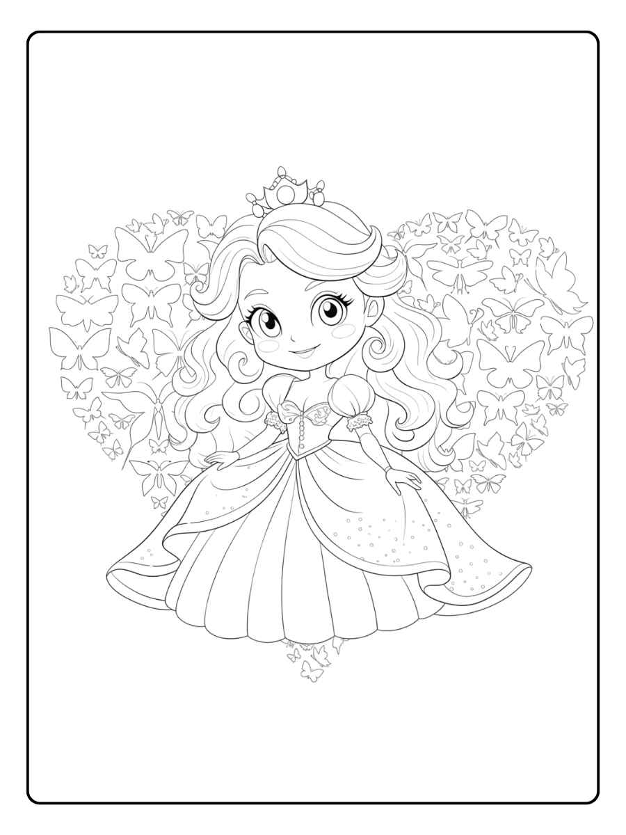 Coloriage Kawaii Disney Princesse aux Papillons