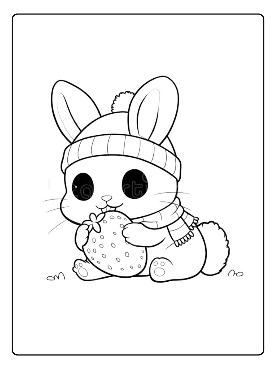 Coloriage Lapin Kawaii Avec Gâteau Fraise