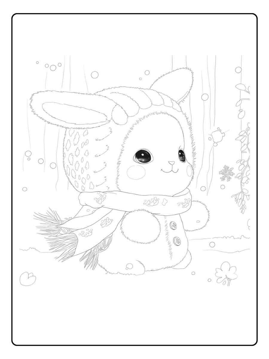Coloriage Lapin Kawaii Mangeant Gâteau