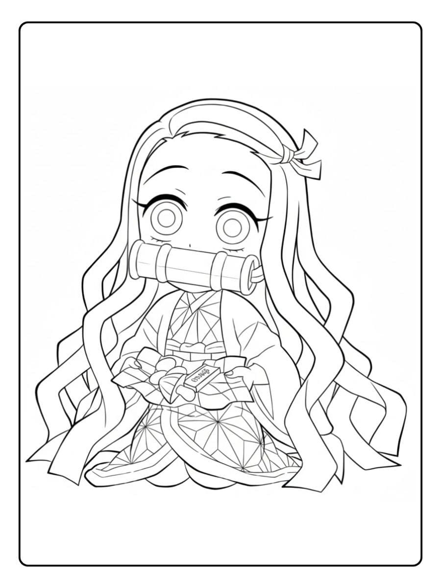 Coloriage Nezuko Kawaii Chibi Manga à Simples Contours