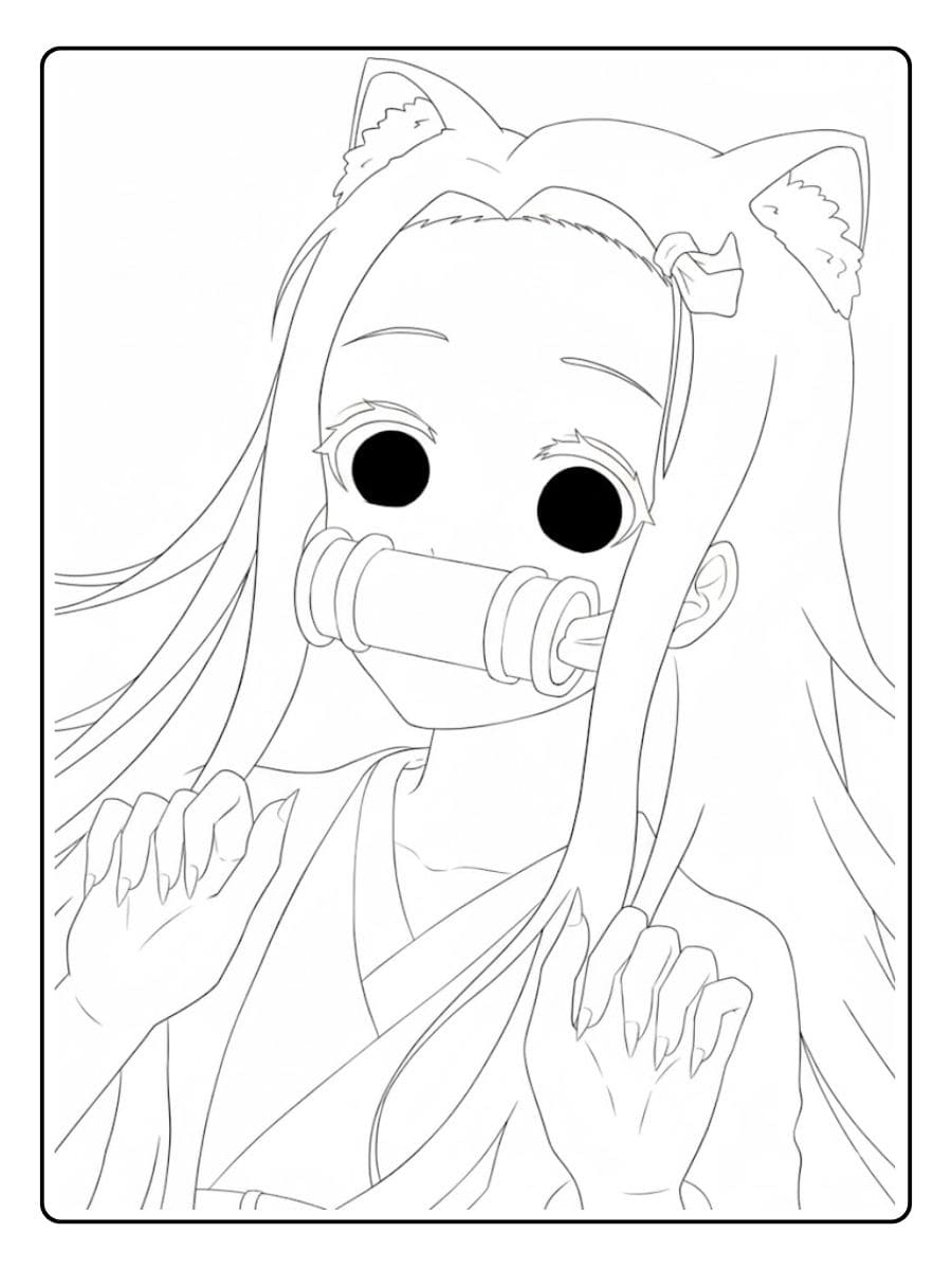 Coloriage Nezuko Kawaii Endormie et Mignonne