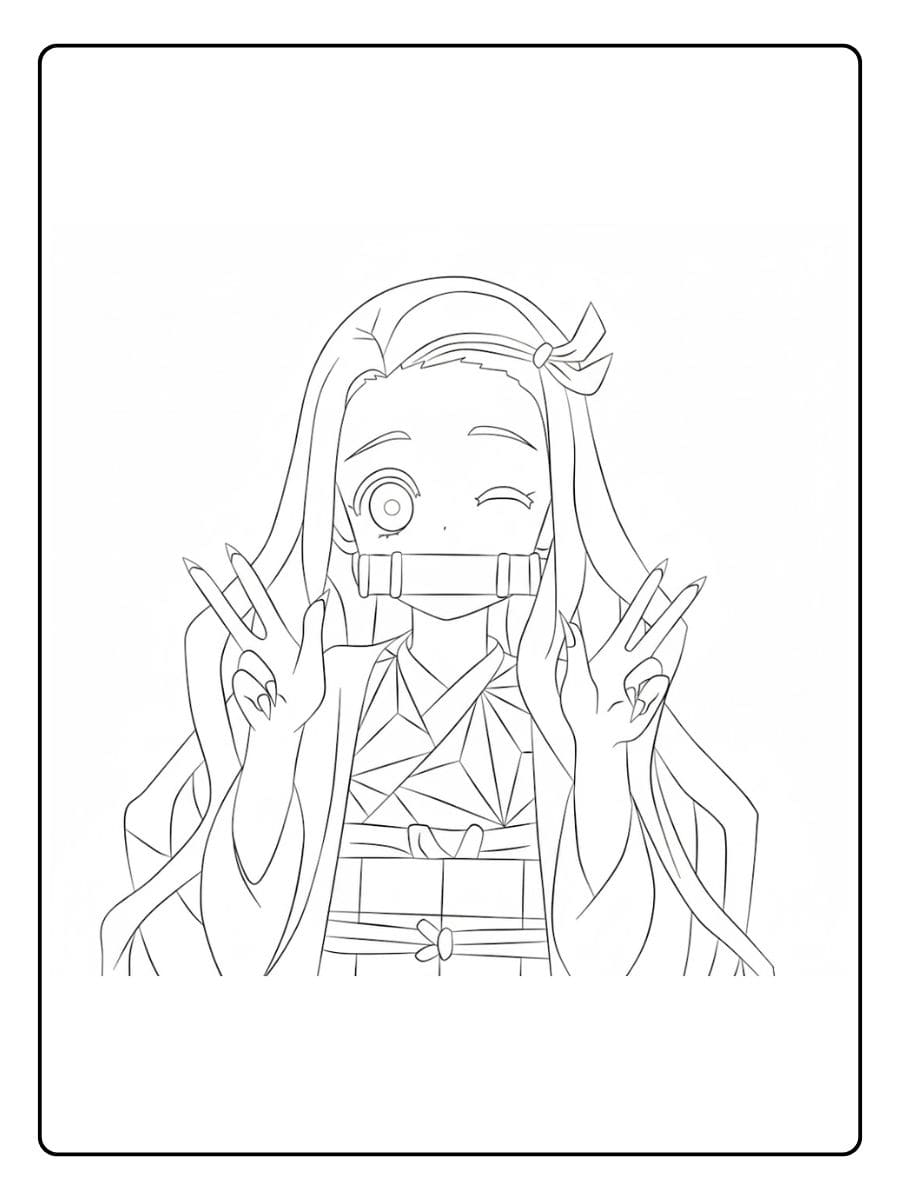 Coloriage Nezuko Kawaii Facile Lignes Simples pour Débutant