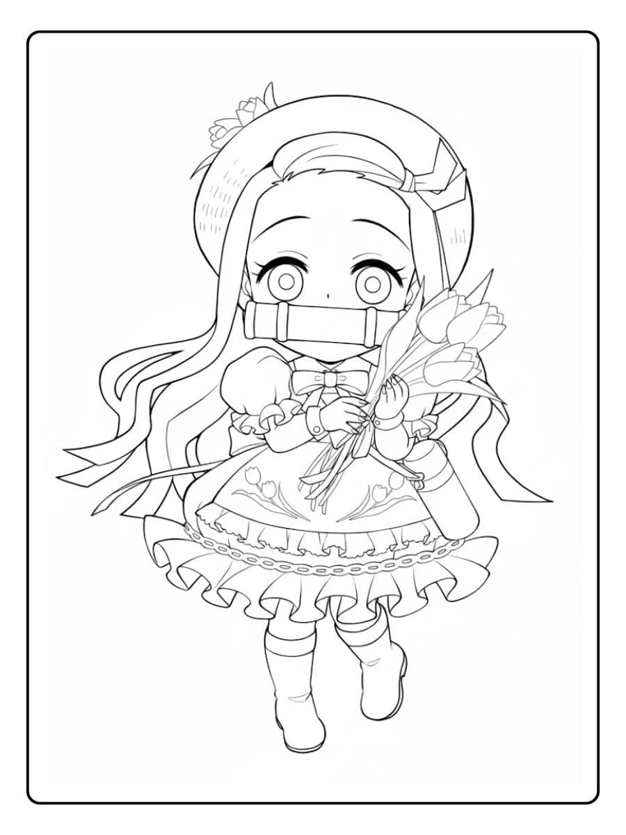 Coloriage Nezuko Kawaii La Mignonne Démone à Imprimer