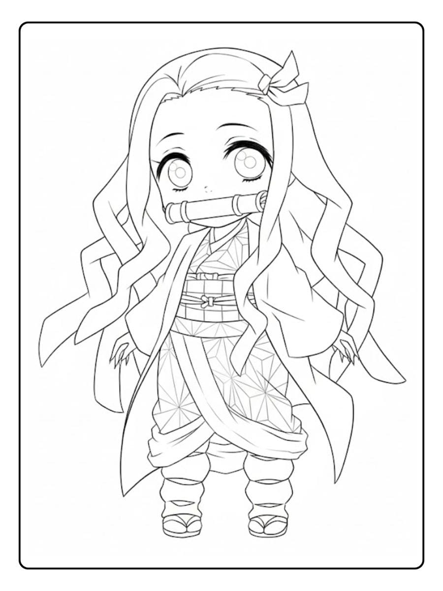 Coloriage Nezuko Kawaii Mignon L'Héroïne de Demon Slayer