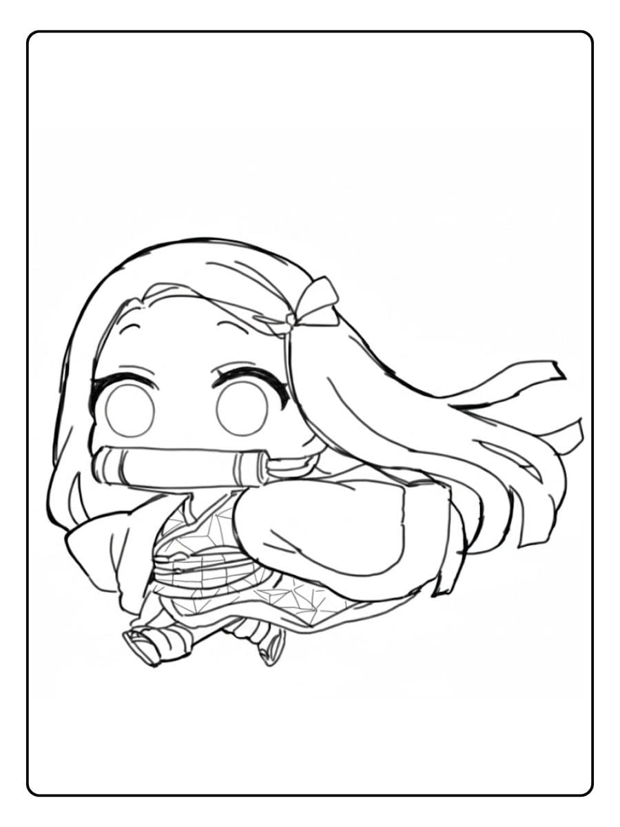 Coloriage Nezuko Kawaii Volant Contour Manga Simple pour Enfants