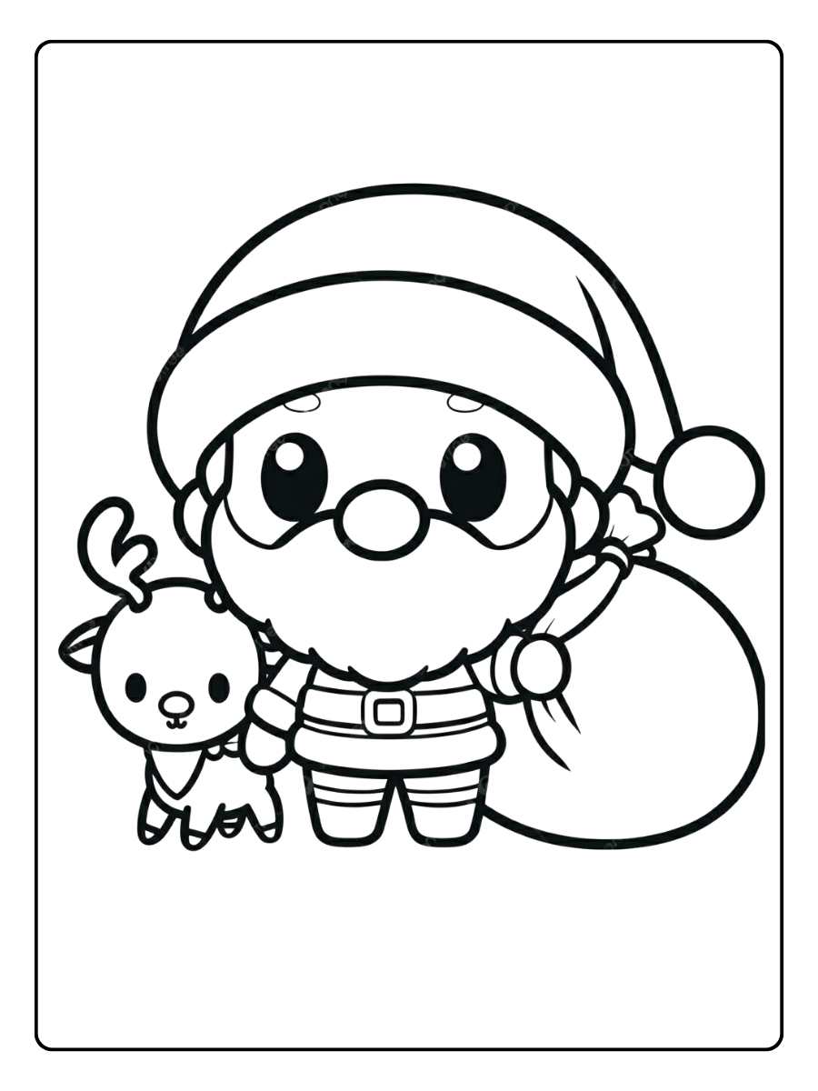 Coloriage Noel Kawaii La Course Joyeuse du Père Noël Mignon (1)