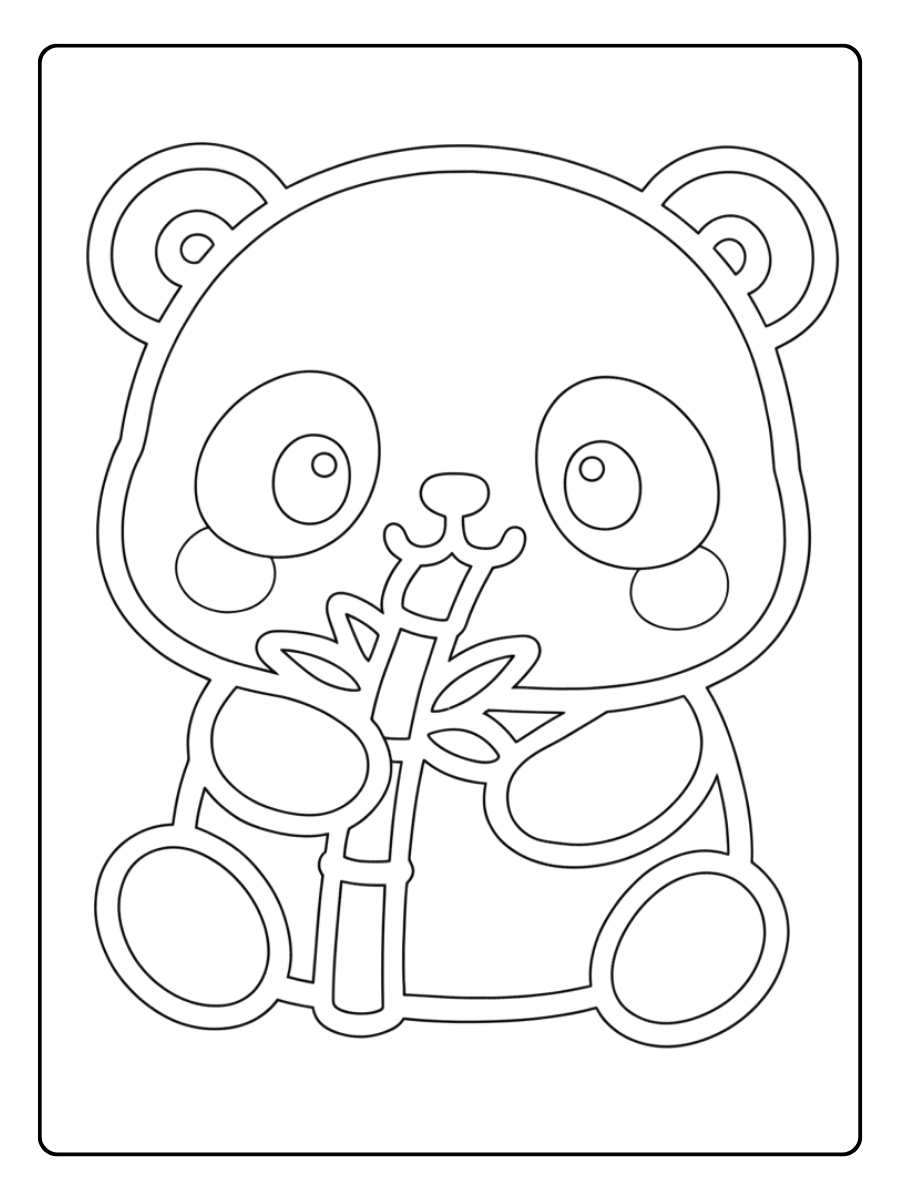 Coloriage Panda Kawaii Assis Mangeant