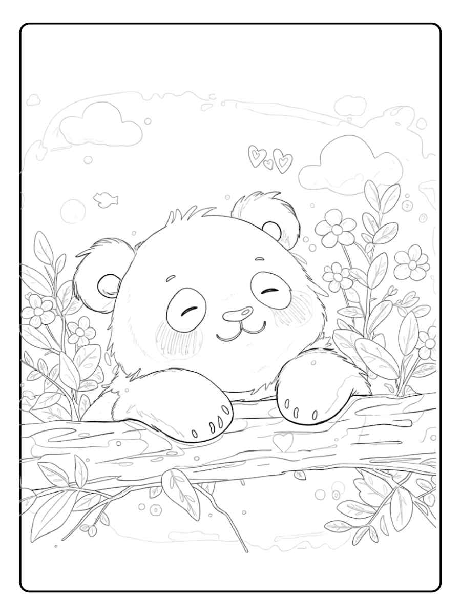 Coloriage Panda Kawaii Heureux Assis