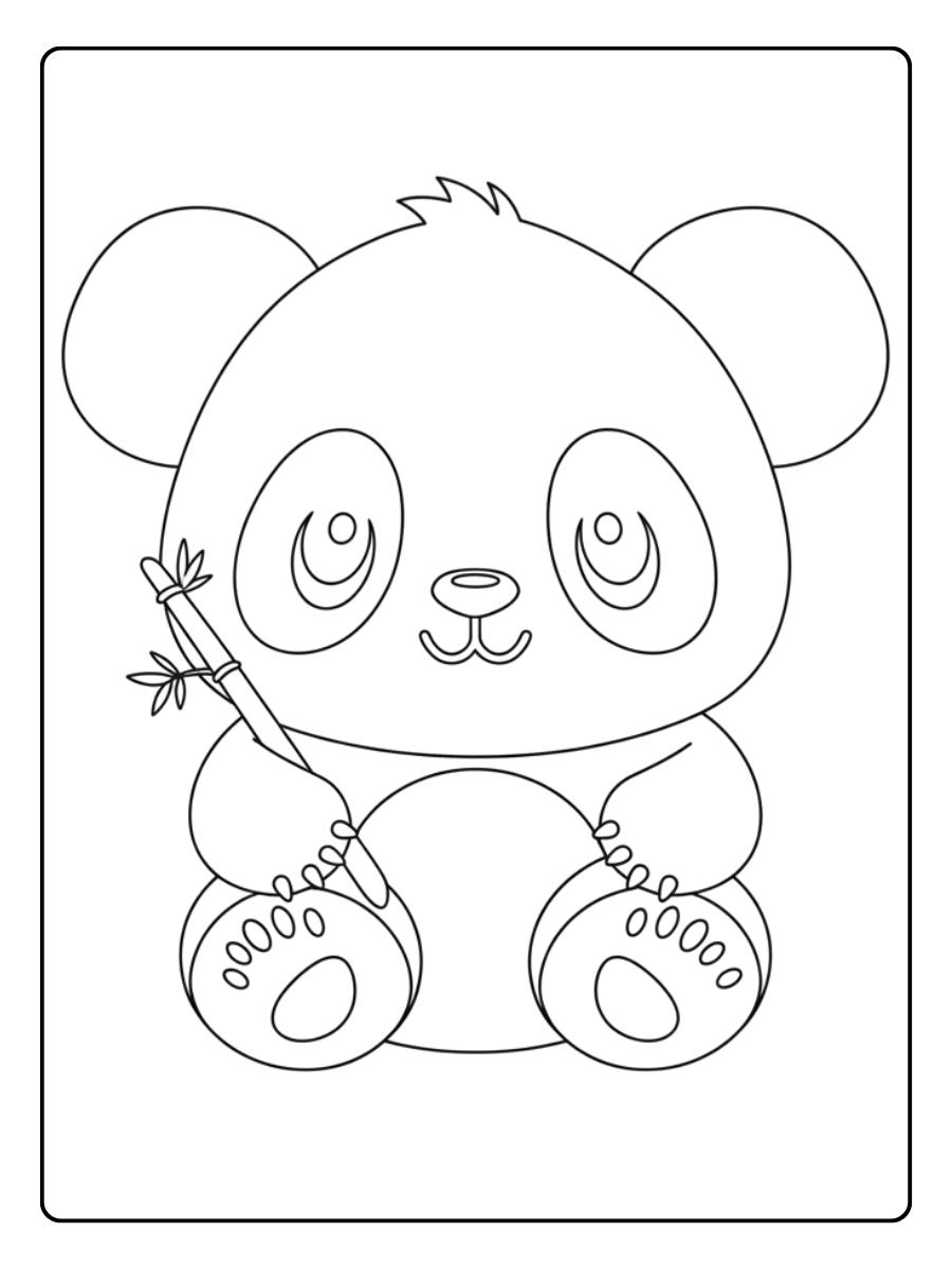 Coloriage Panda Kawaii Mangeant Bambou