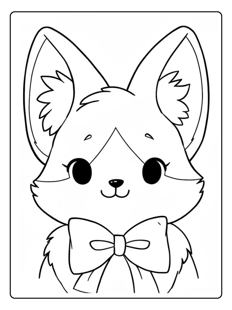 Coloriage Renard Kawaii Le Renardeau avec un Nœud Papillon
