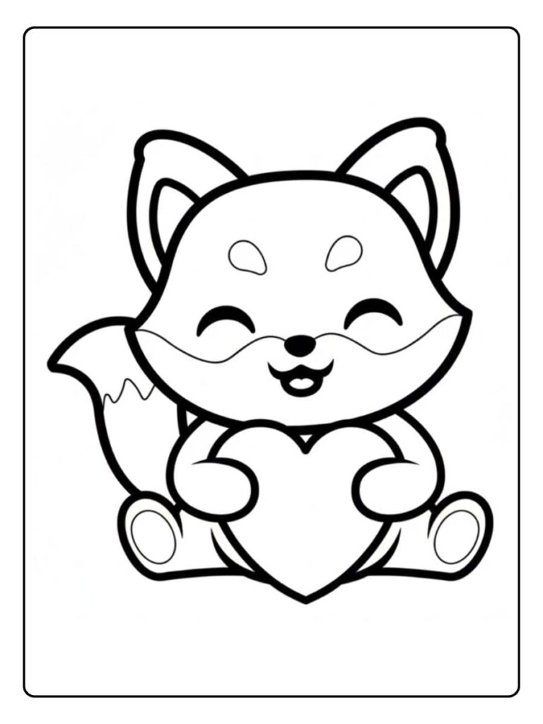 Coloriage Gratuit à Imprimer – Dessins à Colorier PDF & PNG 63 Coloriage Renard Kawaii Renard Heureux avec Cœur