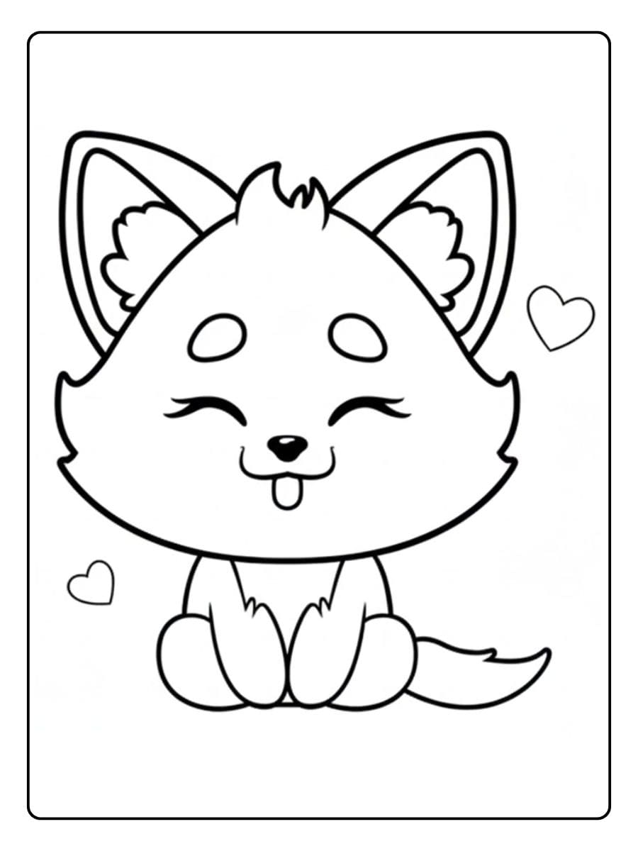 Coloriage Renard Kawaii Renard Mignon avec des Cœurs