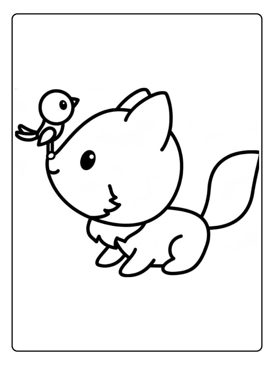 Coloriage Renard Kawaii Renard et Oiseau Amis