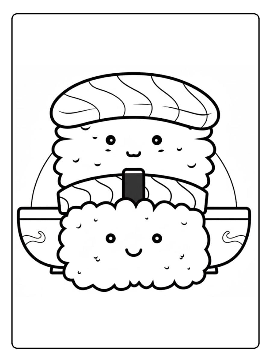 Coloriage Sushi Kawaii Nigiri Amoureux Empilés