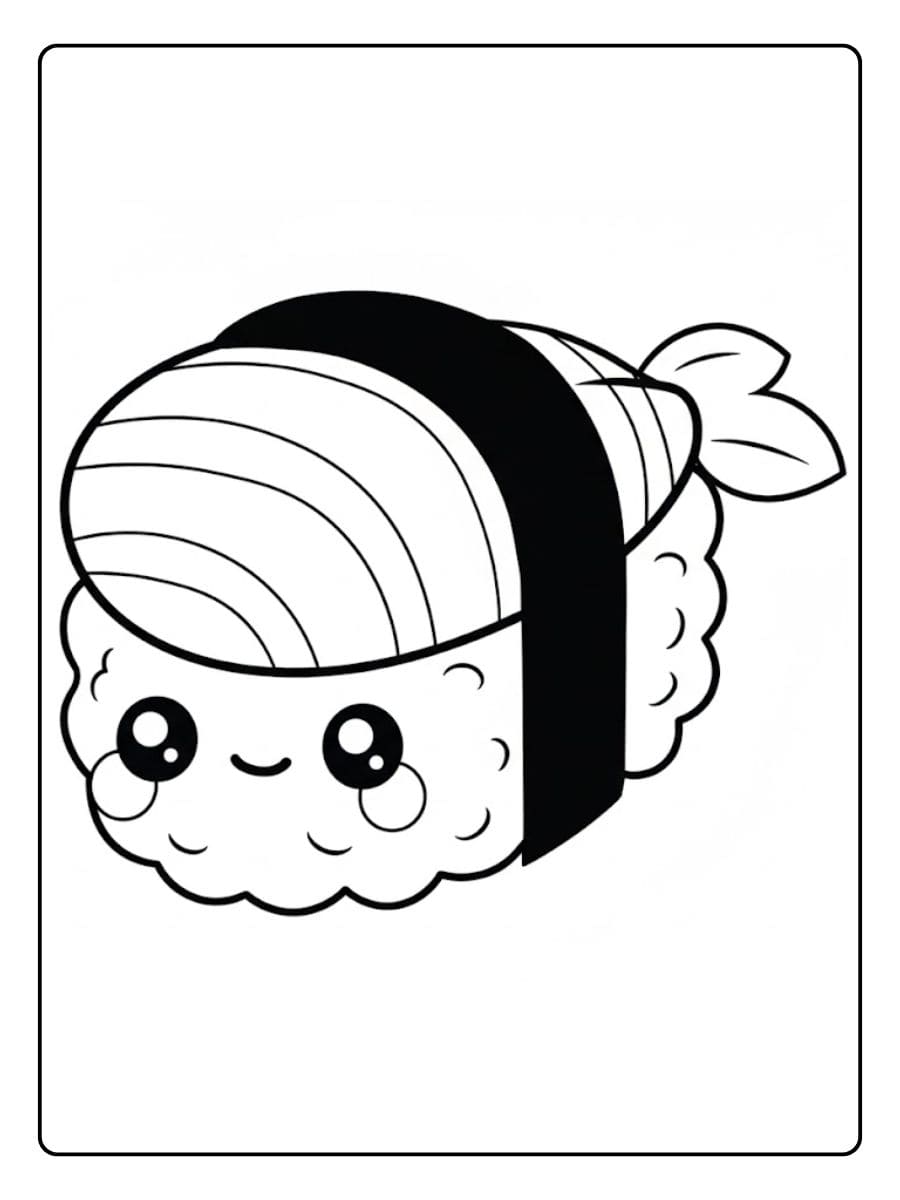 Coloriage Sushi Kawaii Nigiri Créatif et Adorable