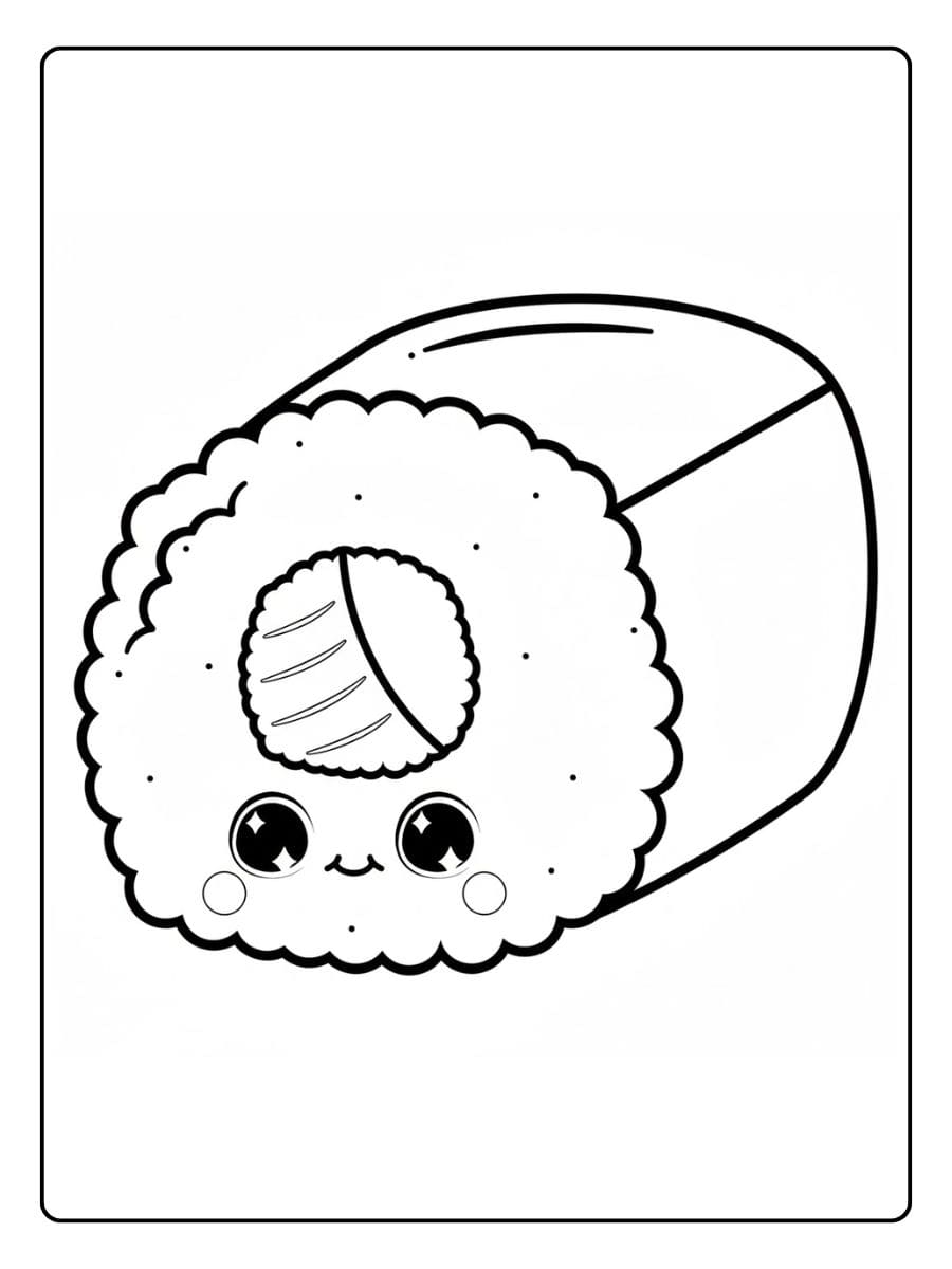 Coloriage Sushi Kawaii Rouleau Mignon