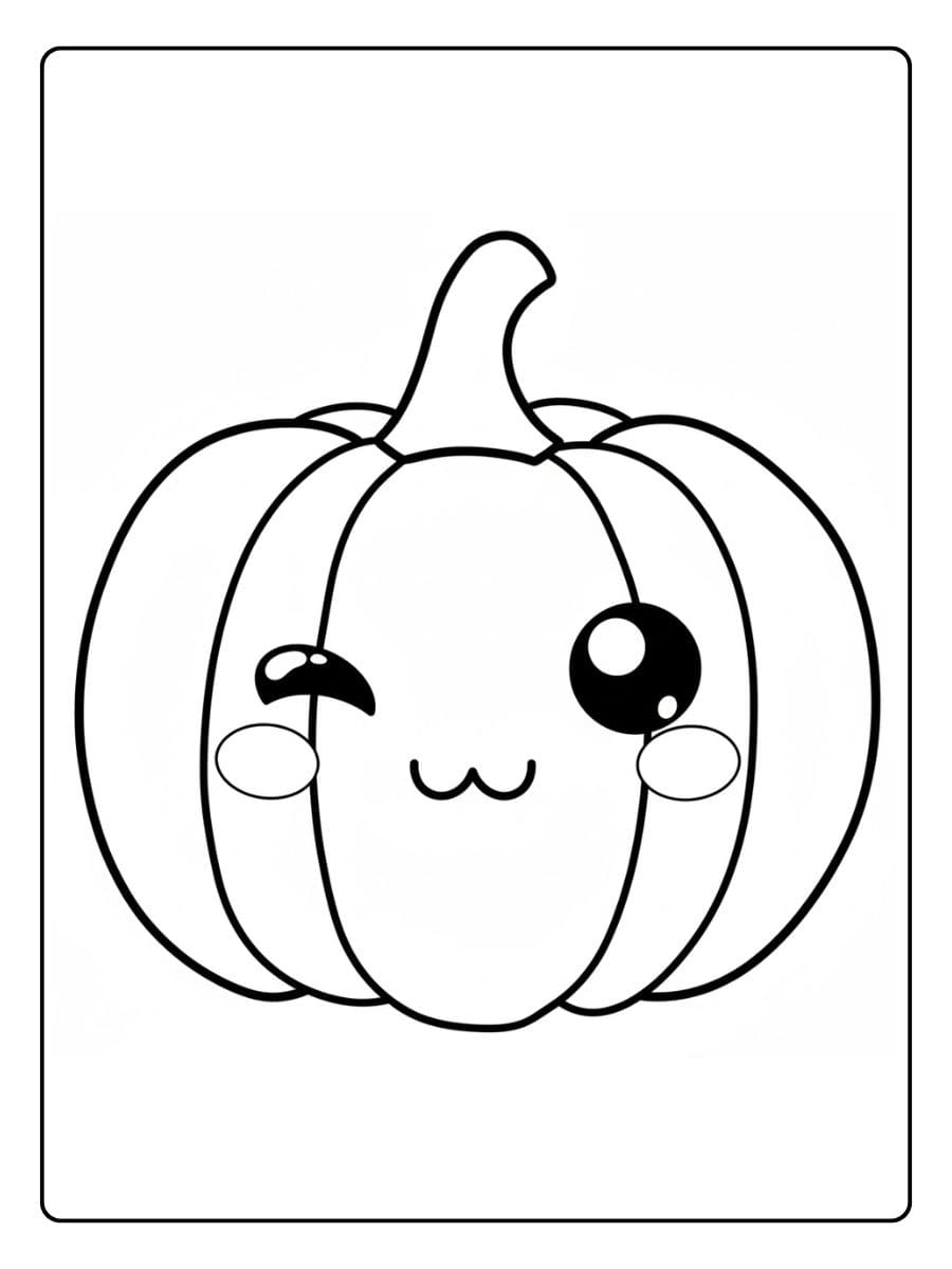 Coloriage de citrouille kawaii clignotante Citrouille Kawaii