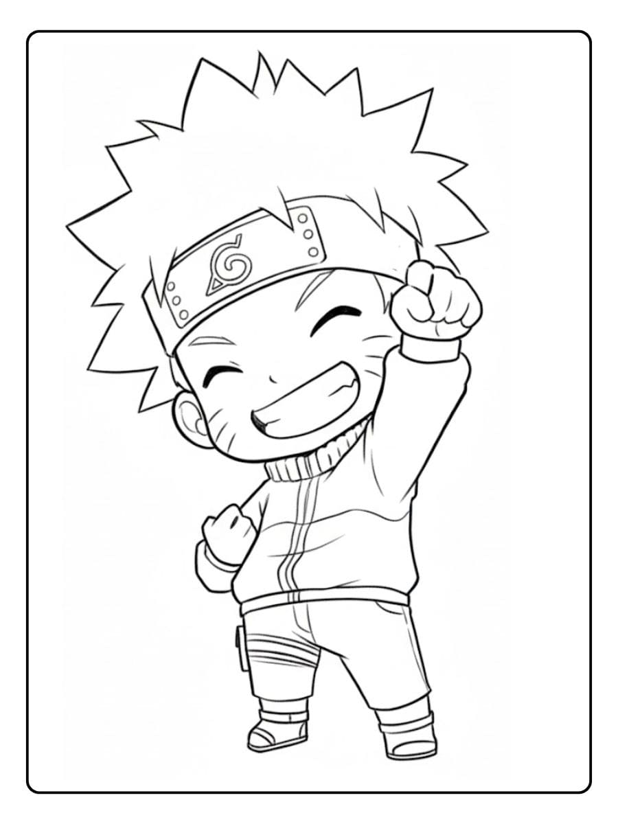 Coloriage joyeux de Naruto, croquis et coloriage Naruto Kawaii