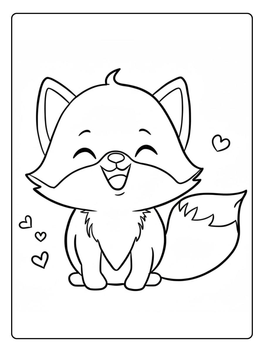 Coloriage renard kawaii souriant