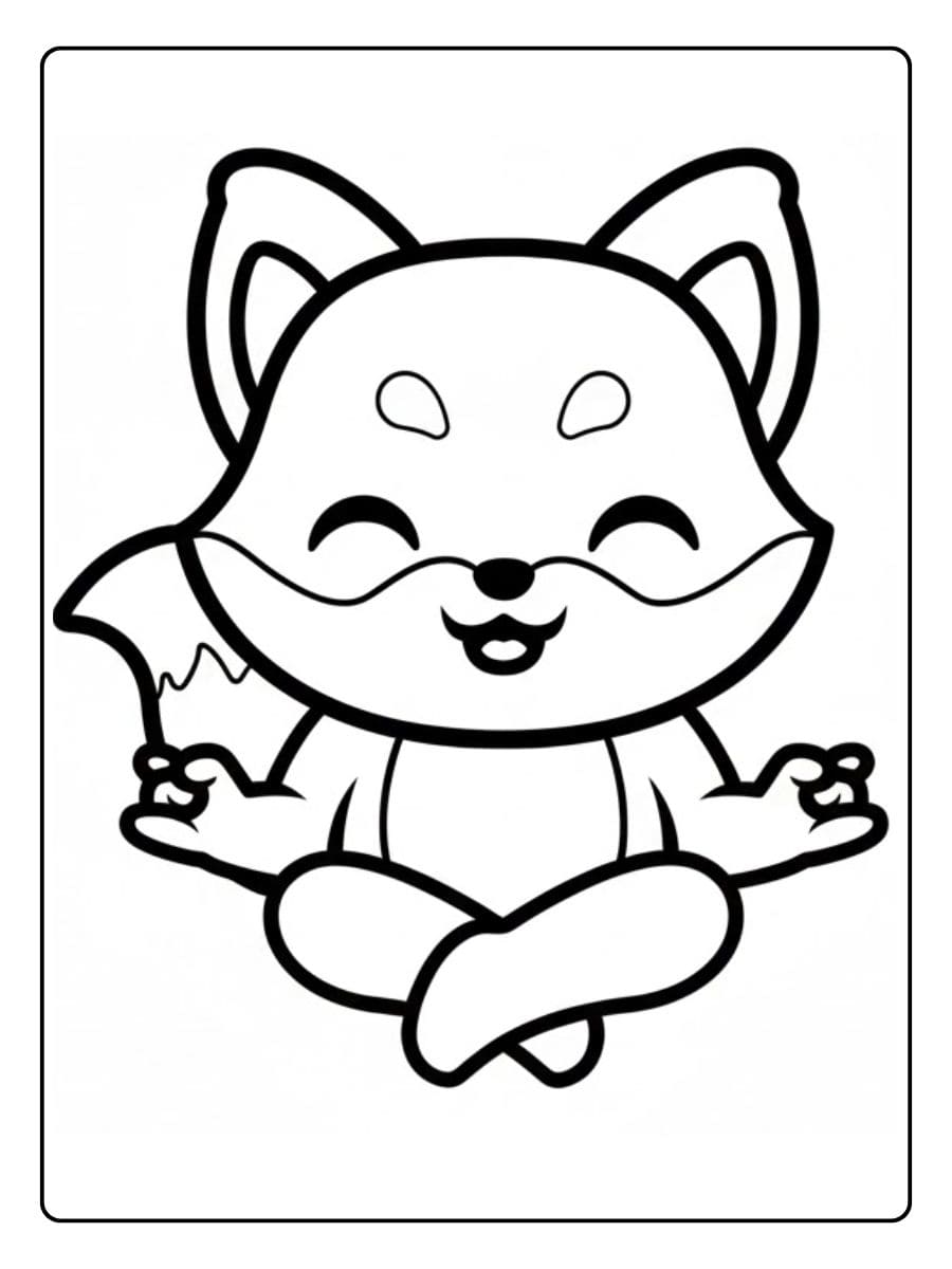 Coloriage renard kawaii zen en méditation