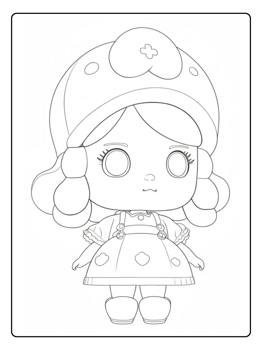 Cute Chibi Doll with Heart Hat Coloriage Poupee Kawaii