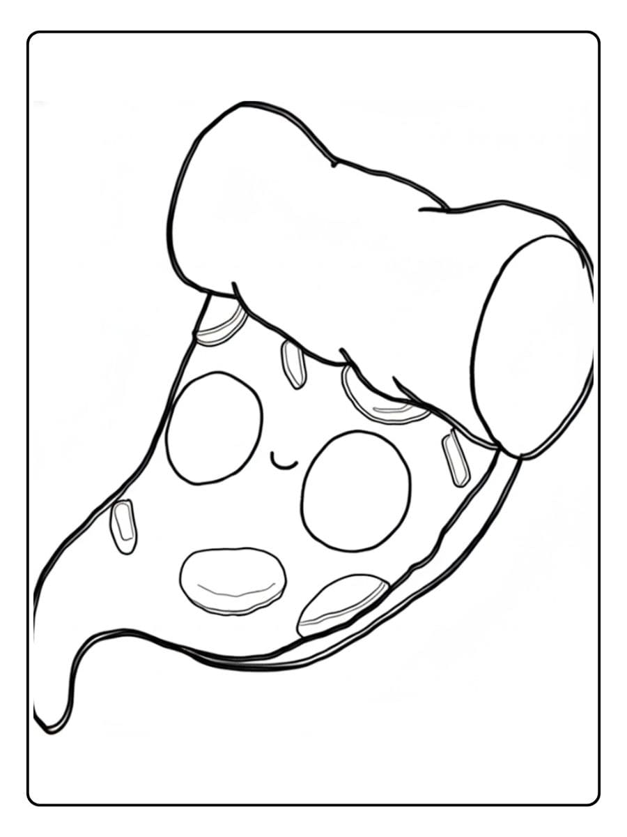 Cute Pizza Slice Coloriage Kawaii with Toppings