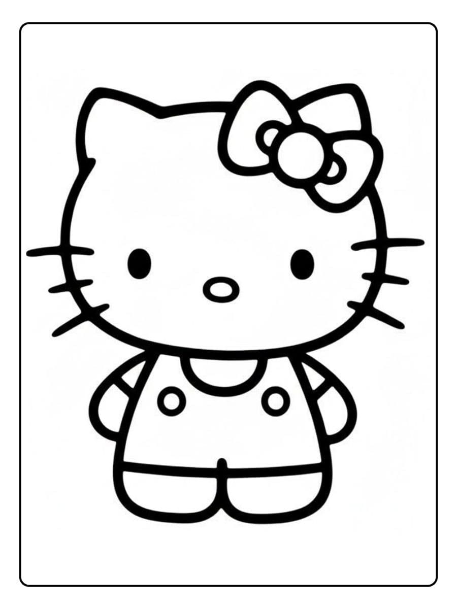Dessin Coloriage Hello Kitty Kawaii Contour Noir et Blanc