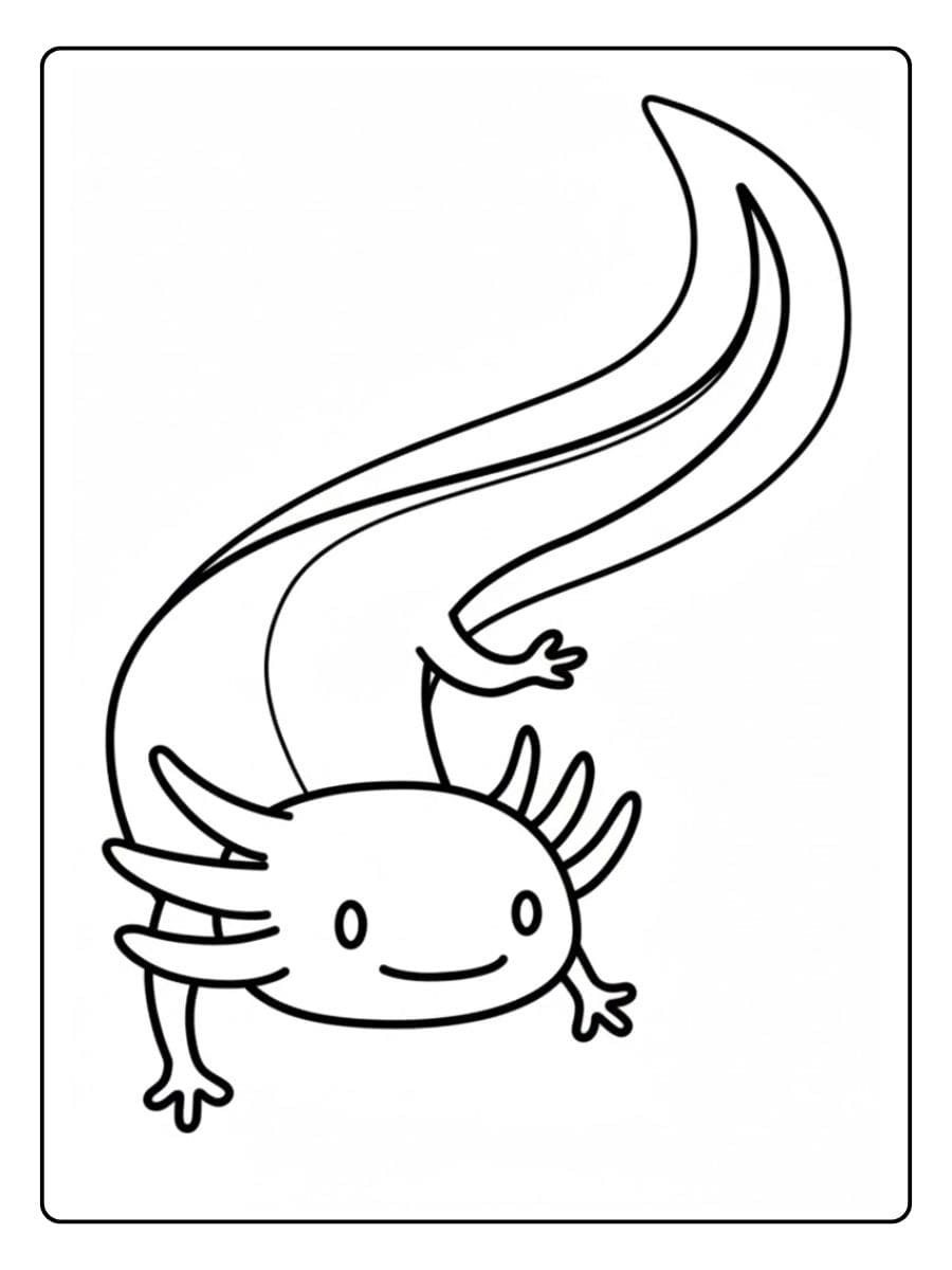 Dessin à Colorier Axolotl Kawaii au Trait Épais