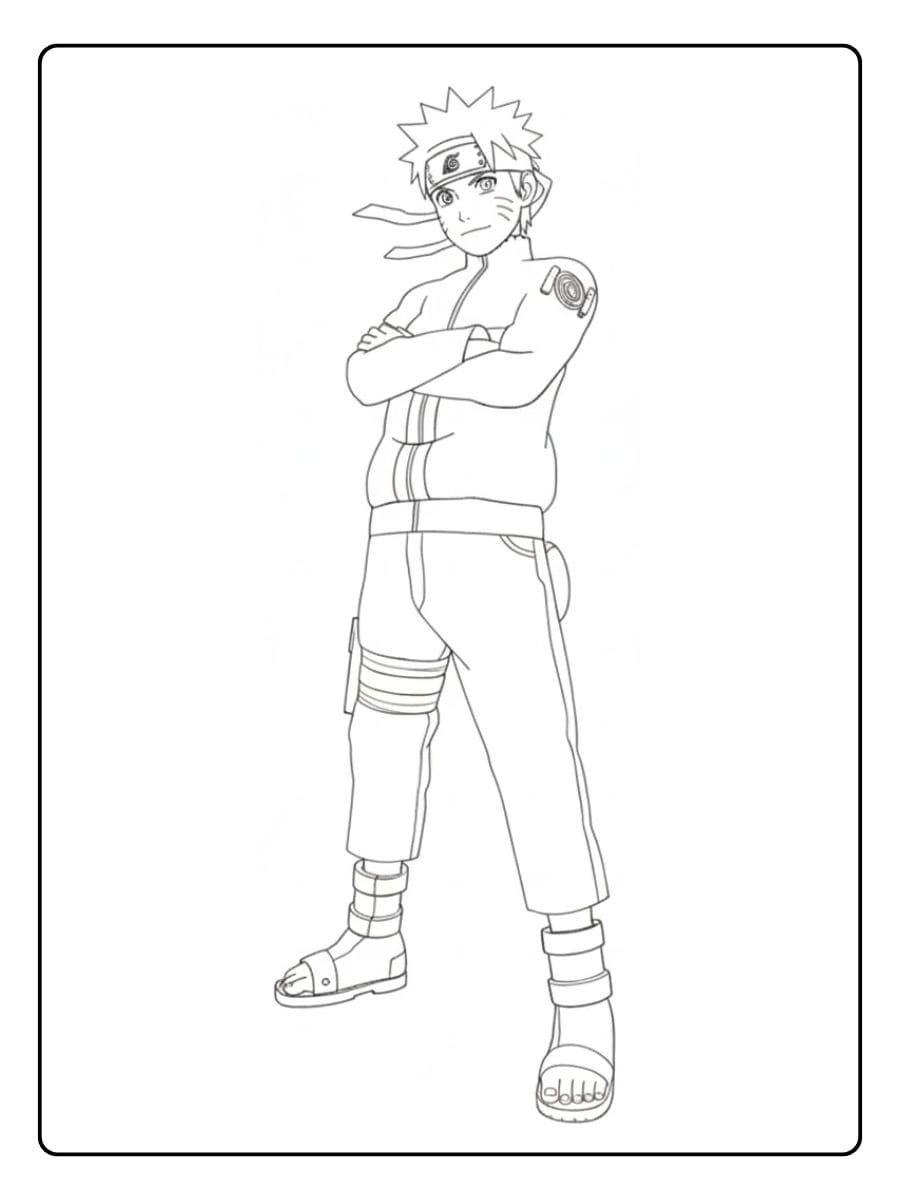 Dessin au trait de Naruto debout pour coloriage Naruto Kawaii