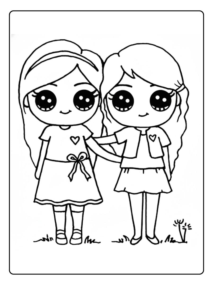 Dessin de Deux Meilleurs Amies Kawaii à Colorier Coloriage BFF Kawaii