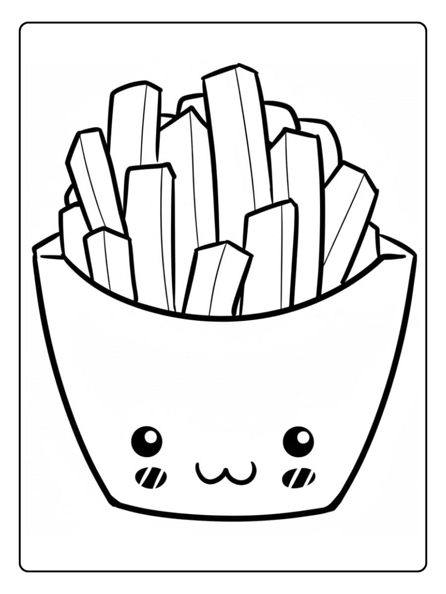 Frites Kawaii Souriantes à Colorier Coloriage Fast Food Kawaii