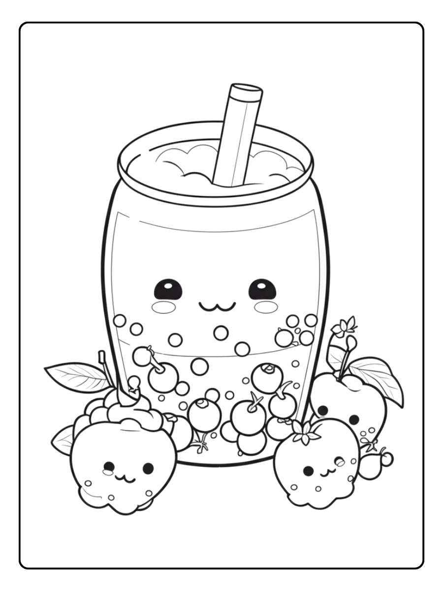 Fruits Kawaii Coloriage Bubble Tea