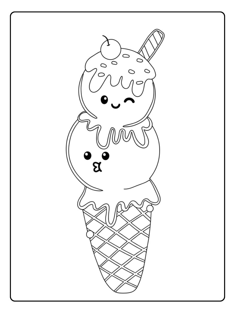 Glace Double Kawaii Coloriage